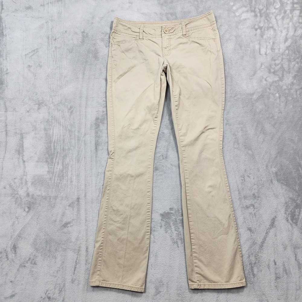 Maurices Pants Womens 5/6 LONG Juniors Beige Twill Khakis Bootcut Stretch Casual